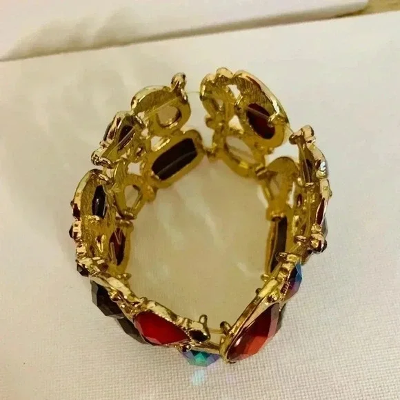 Gold Toned Jeweled Stretch Fashion Bracelet - Picture 3 of 3